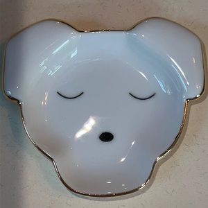 dog shaped decorative tray with gold rim in gift box